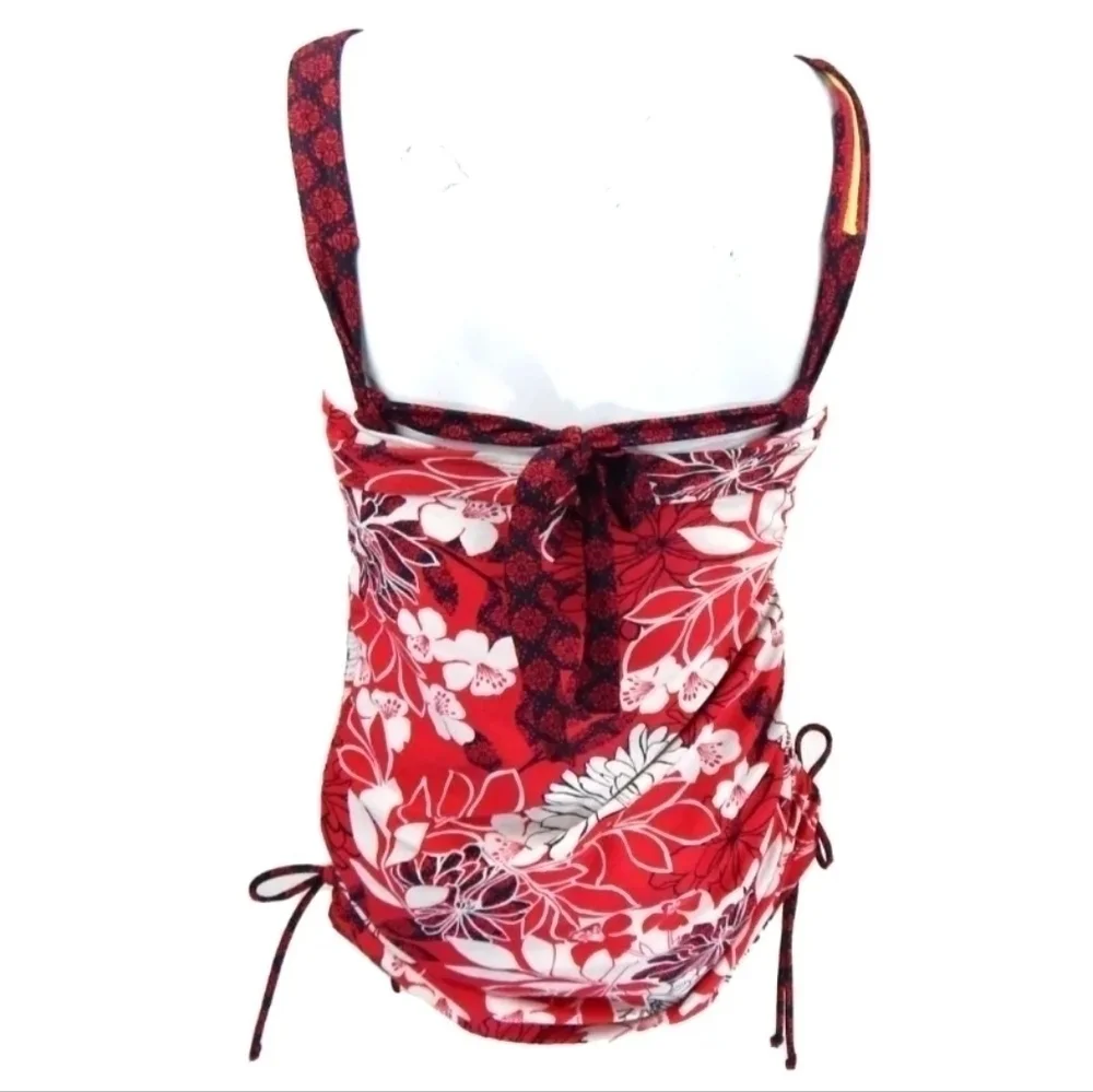 Athleta Red Floral Ruched‎ Swim Dress